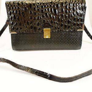 VINTAGE Women's Real Leather Black‎ Detachable Shoulder Bag MEDIUM Sling Bag